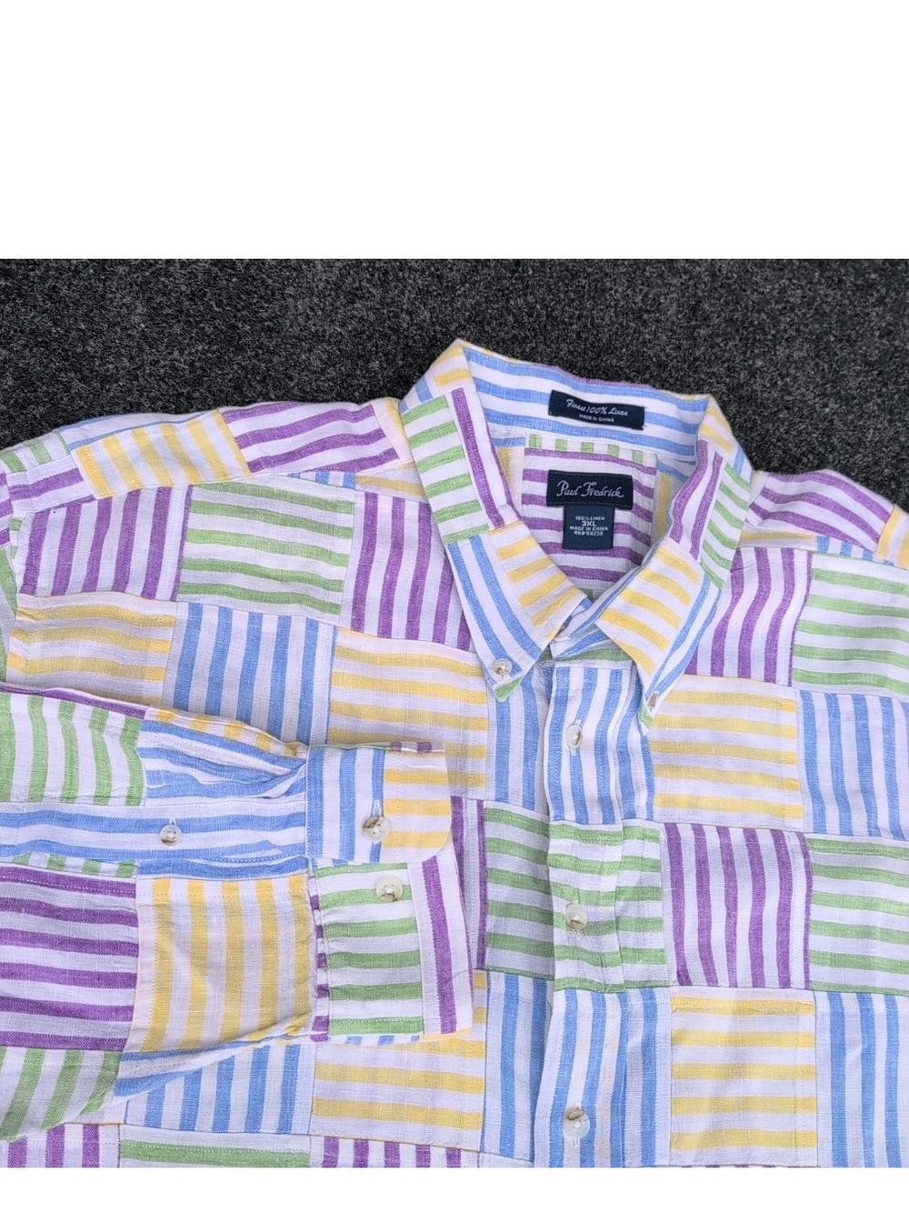 Paul Frederick Shirt Mens XXXL Classic Linen Patchwork Long Sleeves Button Down